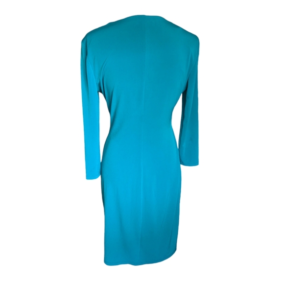 Calvin Klein Turquoise V Neck Long Sleeve Midi Dress Size 8 - Picture 2 of 3